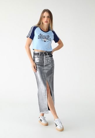 Camiseta Cropped adidas Originals Reta Hello Kitty Azul