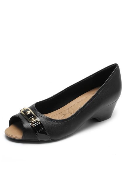 Peep Toe Couro Usaflex Tira Preto - Marca Usaflex