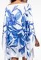 Vestido 101 Resort Wear  Kaftan Cetim Crepe Estampado Exclusivo Folhagem Azul - Marca 101 Resort Wear