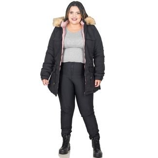 Jaqueta Parka Feminina Dupla Face Nylon Plus Size Com Capuz