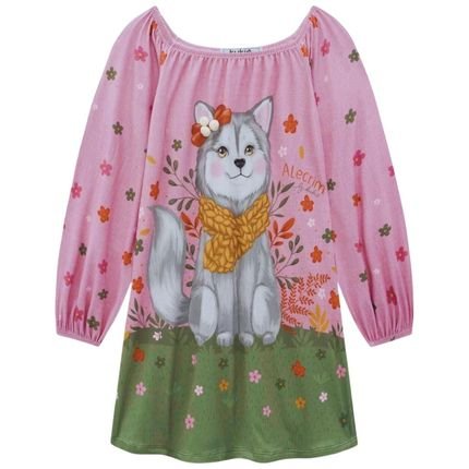 Vestido Infantil Kukiê Em Malha Comfy Cachorrinho  Rosa - Marca Kukiê