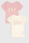 Kit 2pçs Camiseta GAP Infantil Logo Off-White/Rosa - Marca GAP