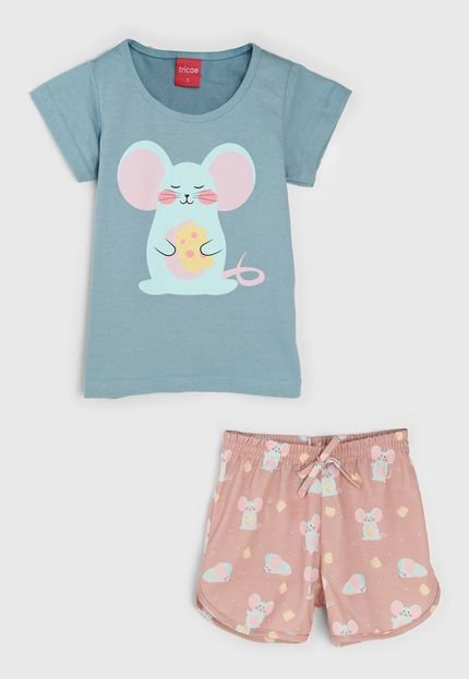 Pijama Tricae Curto Infantil Ratinho  Azul/Rosa - Marca Tricae