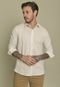 Camisa Social de Linho Bege Gola Polo com Botões Dialogo Masculino - Marca Dialogo Jeans