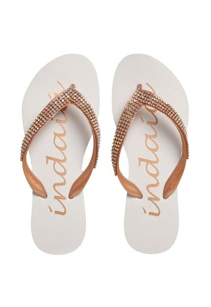 Chinelo Indaia Tiras Strass Branco - Marca Indaia