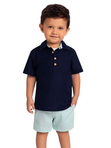 Conjunto Infantil Menino Camisa   Bermuda Milon Marinho - Marca Milon