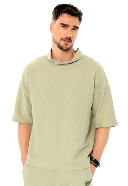 Camiseta Oversized Gola Alta Brohood Moletom Com Textura Verde - Marca Brohood
