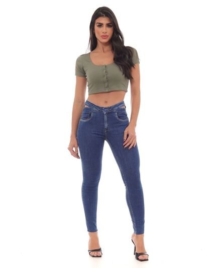 Calça Jeans Skinny Feminina Cintura Média Cut Out Abertura Lateral 22721 Escura Consciência - Marca Consciência