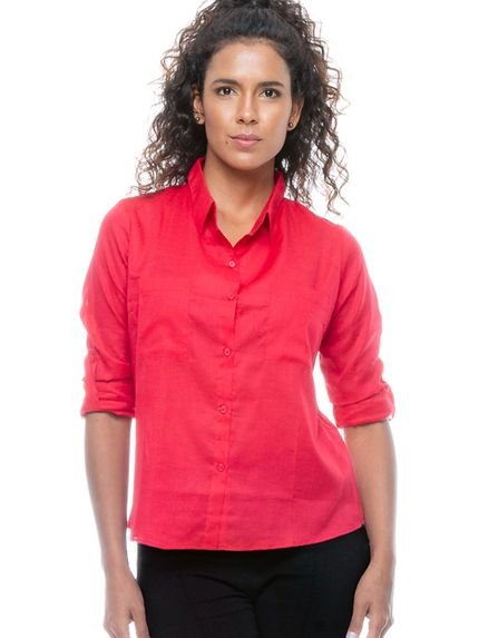 Camisa Manga Longa Tricoline Lisa com Bolsos Vermelho - Marca 101 Resort Wear