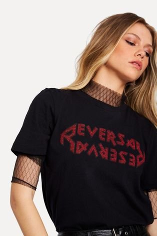 Camiseta Estampada Reversa Preto