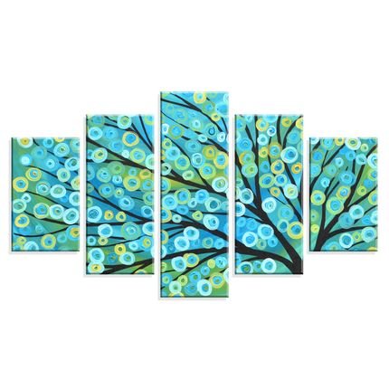 Conjunto de 5 Telas Wevans Decorativas em Canvas 90x160 Arvore Art Azul - Marca Wevans
