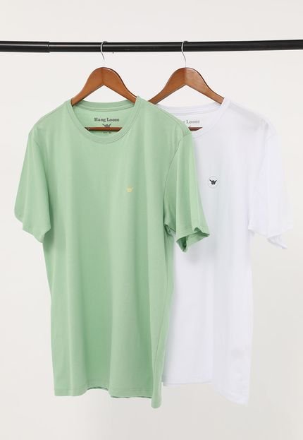 Kit 2pçs Camiseta Hang Loose Silk Logo Branco/Verde - Marca Hang Loose