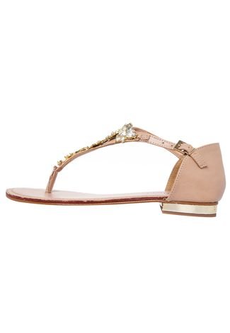 Rasteira DAFITI SHOES Com Pedras Nude - Compre Agora