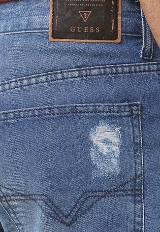 Bermuda Jeans Guess Reta Destroyed Azul