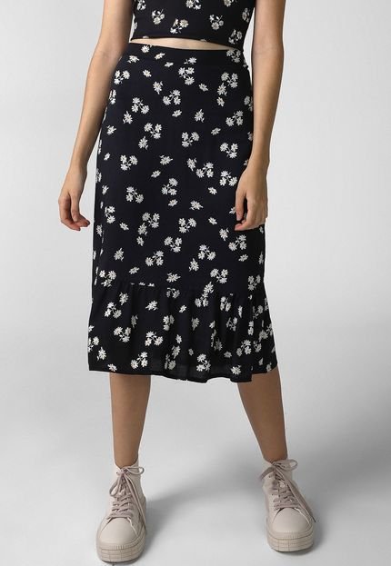 Saia Forever 21 Midi Marias Floral Preta - Marca Forever 21