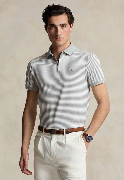 Camisa Polo Polo Ralph Lauren Reta Listrada Cinza - Marca Polo Ralph Lauren