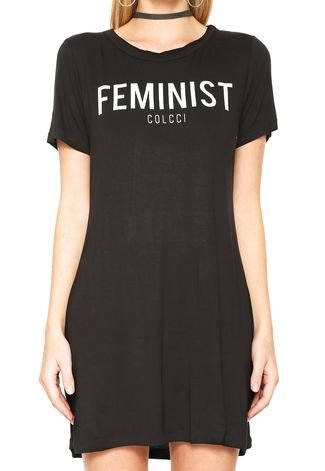 Vestido Colcci Curto Feminist Preto