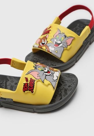 Chinelo Slide Grendene Kids Infantil Tom E Jerry Amarelo/Vermelho