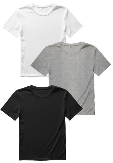 Kit 3 Camisetas Masculinas Algodão Básicas Benellys Preto Branco e Cinza - Marca Benellys