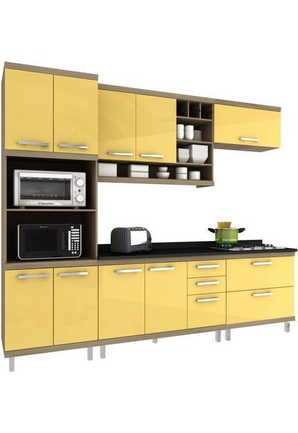 Cozinha New Vitoria 17 Avelã Hecol Móveis Amarelo - Marca Hecol Móveis