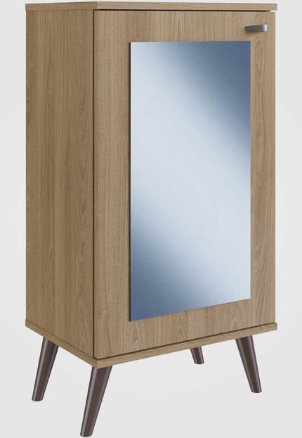 Estante Retrô com Espelho, 1 Porta e 3 Prateleiras Oak Completa Móveis - Marca Completa Móveis