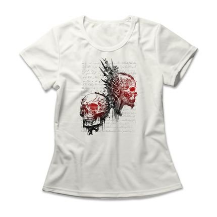 Camiseta Feminina Ink Skulls - Off White - Marca Studio Geek 