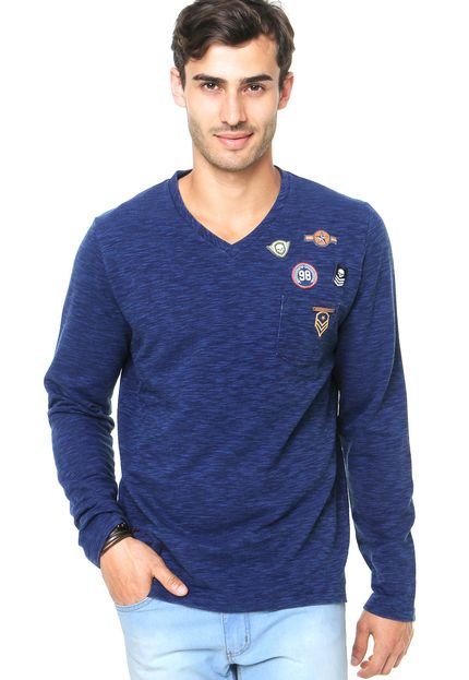 Camiseta Colcci Recortes Bordados Azul - Marca Colcci