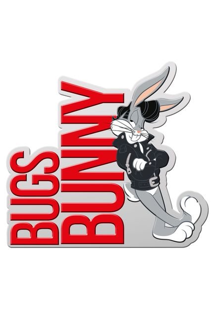 Placa de Parede Urban Looney Tunes Metal Recortada Bugs Bunny Charming 40x28cm Cinza/Vermelha - Marca Urban