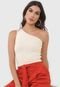 Regata Cropped Tricot Open Style Ombro Único Off-White - Marca Open Style