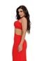 Vestido Longuete Alcinha Abertura Lateral Canelado Lianely  Vermelho - Marca Cia do Vestido