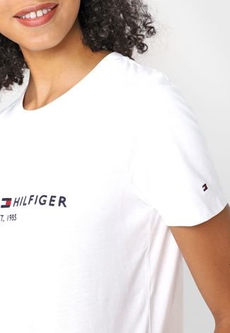 Camiseta Tommy Hilfiger Logo Bordado Branca - Compre Agora