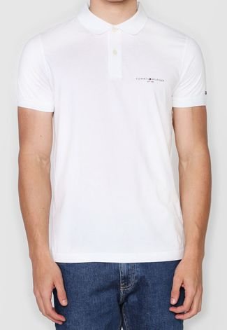 Camisa Polo Tommy Hilfiger Slim Logo Branca - Compre Agora