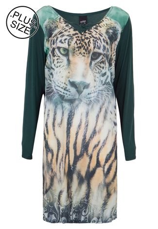 Vestido Curto Rovitex Plus Estampa de Tigre Verde