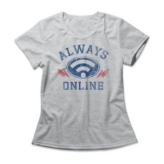 Camiseta Feminina Always Online - Mescla Cinza