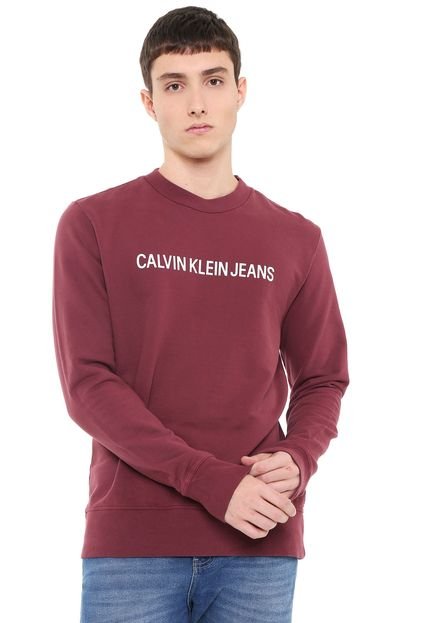 Moletom Fechado Calvin Klein Jeans Logo Vinho - Marca Calvin Klein Jeans