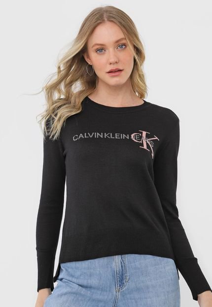 Suéter Tricot Calvin Klein Jeans Lettering Preto - Marca Calvin Klein Jeans