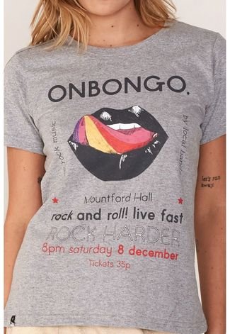 Camiseta Onbongo Feminina Estampada Cinza Mescla