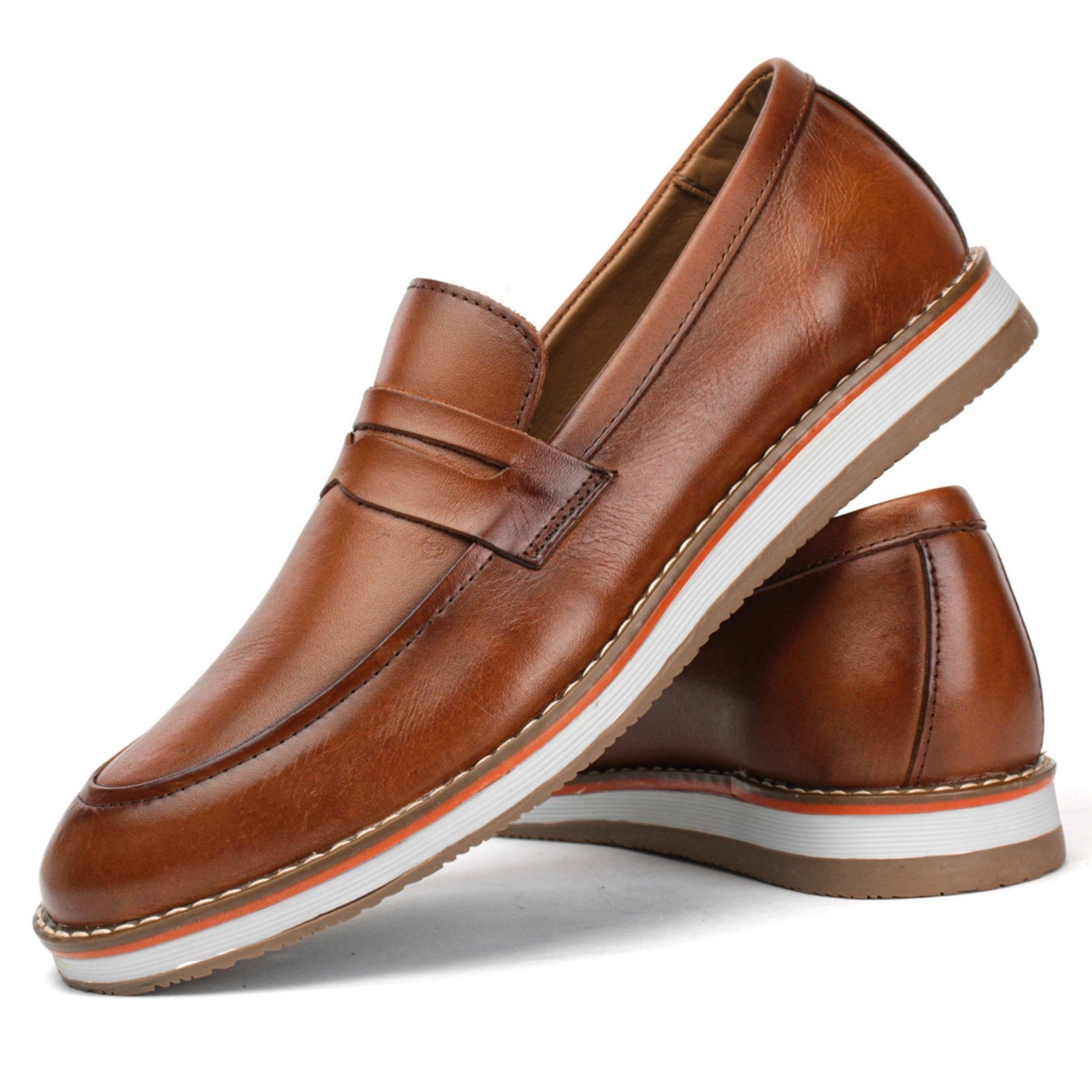 Sapato Social Mocassim Clássico Masculino Forro Couro Conforto Alta Flexibilidade Casual Caramelo - Marca FRANCA GRIFFE