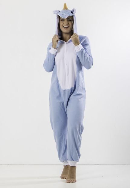 Pijama Unicórnio Linha Noite Kigurume Fantasia Azul - Marca Linha Noite