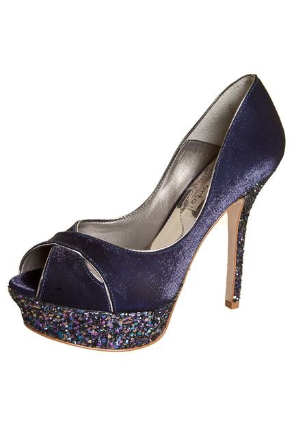 Peep Toe Laura Porto Meia-Pata Glitter Azul - Marca Laura Porto