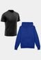 Kit Camiseta Dry Academia Treino   Moletom Com Capuz Masculino Preto/Azul - Marca Life