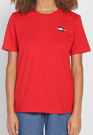 Camiseta Tommy Hilfiger Flag Bordada Vermelha