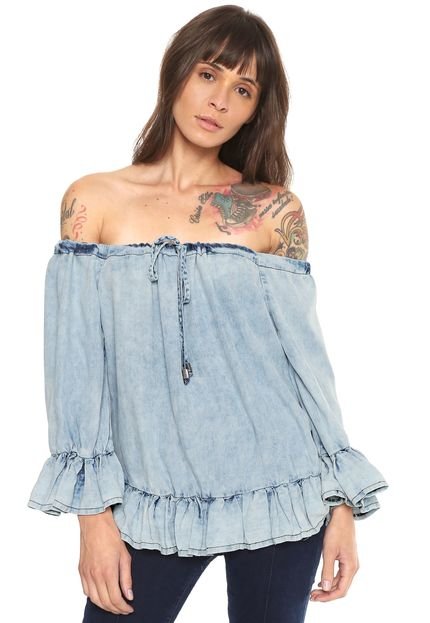 Blusa Ombro a Ombro Jeans My Favorite Thing(s) Estonada Azul - Marca My Favorite Things
