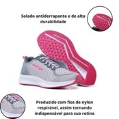 Kit Tênis Feminino Esportivo Confort Leve Macio Ortopédico Cinza e Rosa  Meia e Palmilha - Marca Yes Basic