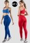 Kit 2 Conjuntos Feminino Fitness Top alça fina e Calça Legging Lisa Treino Academia 4 Estações Azul Royal/Vermelho - Marca 4 Estações