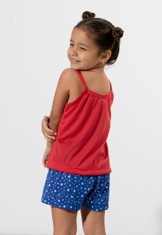 Baby Doll 4 Estações Infantil Pijama Feminino Curto Mulher Maravilha Vermelho