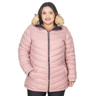 Jaqueta Parka Feminina Dupla Face Nylon Plus Size Com Capuz