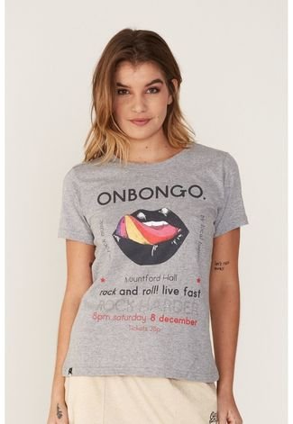 Camiseta Onbongo Feminina Estampada Cinza Mescla