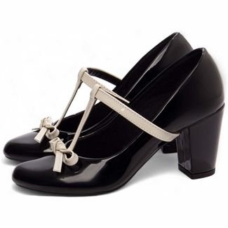 Sapato Mary Jane de Salto Grosso 7 cm Torricella Confortável Verniz Preto