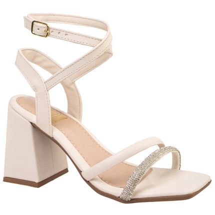 Sandalia Feminina Salto Alto Grosso Tira de Strass Confortavel Via Angel 7301  Off White - Marca VIA ANGEL